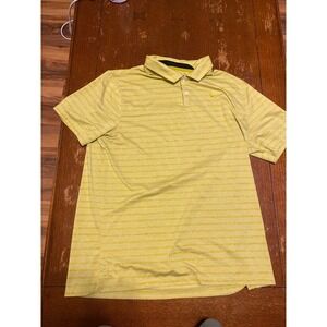Nike Dri-FIT Polo Shirt Men's Large Yellow Striped Golf Athletic Performance